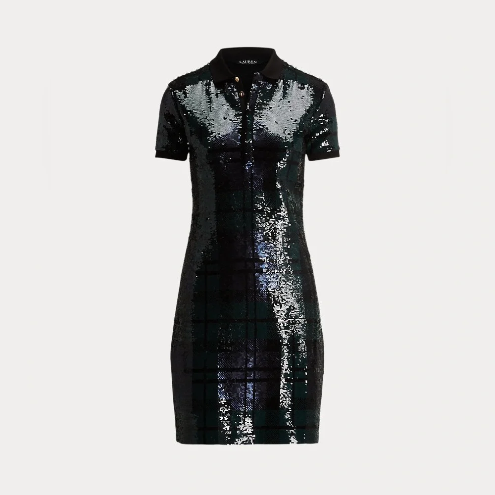 LAUREN RALPH LAUREN Plaid Sequined Polo Dress, XS Small NWT - Picture 8 of 11